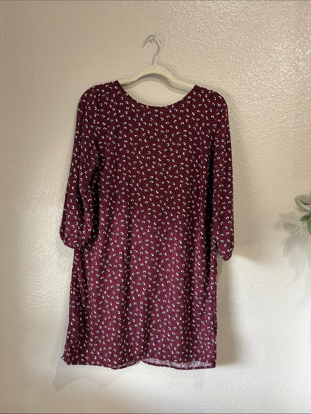 Old Navy Burgundy Floral Printed Long-Sleeve Shift Midi Dress Sz L Boho TC0130